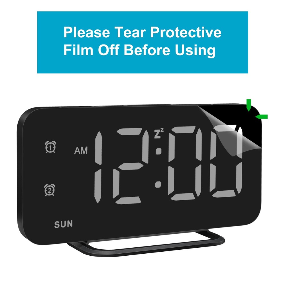 Slim LED Digital Alarm Clock, Mirror Surface for Makeup, with Diming, Large D...
