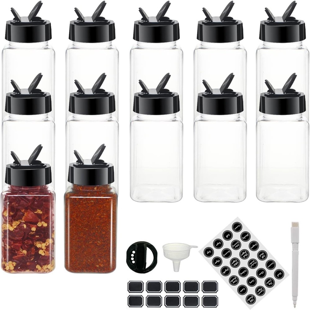 Multifunctional 12 Pack Clear Spice Jars with Chalk Labels and Accessories