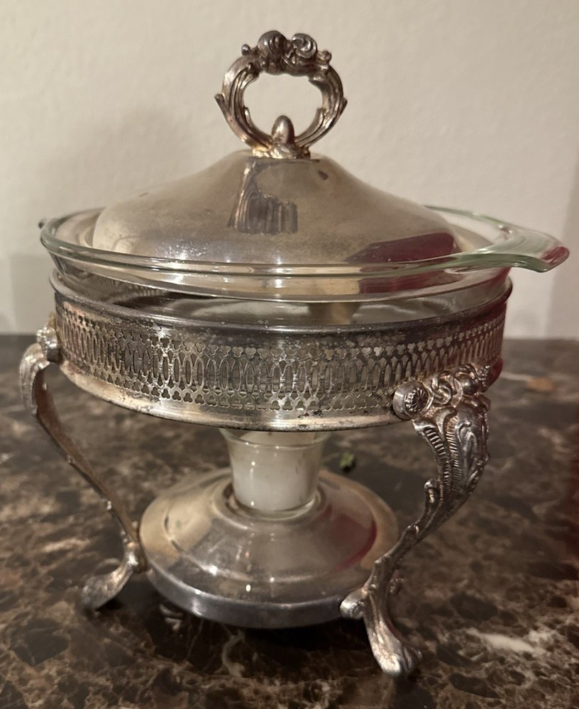 Vintage LEONARDO EP Silverplate Chafing Dish Server w/ Glass Insert & Lid