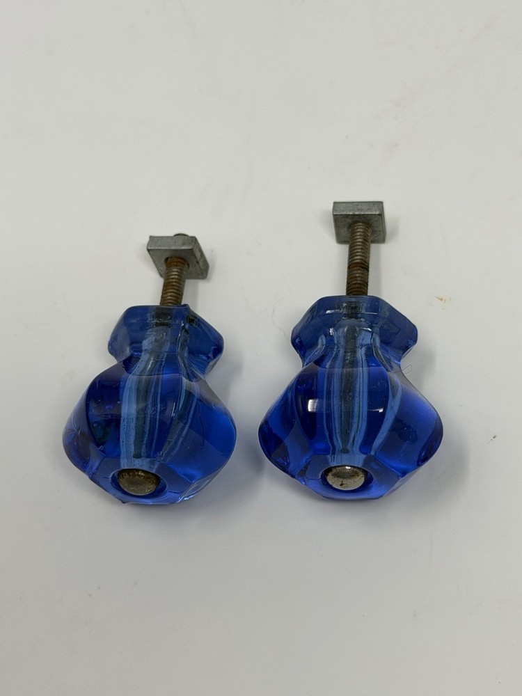 Antique Hexagon Blue Cobalt Glass Cabinet Knobs