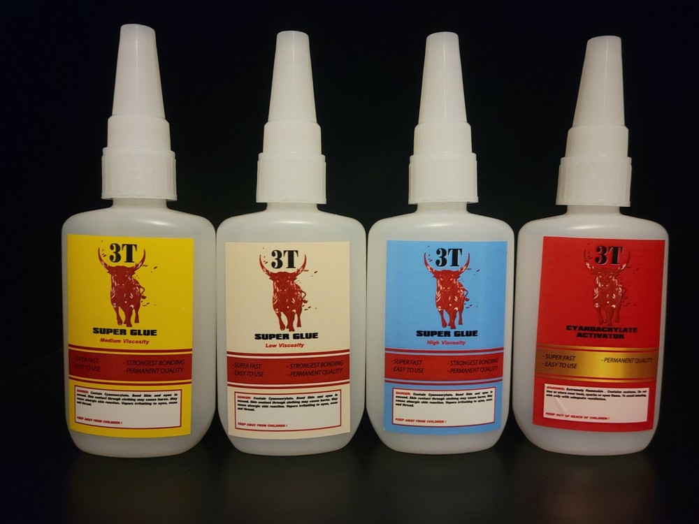 3T 2 oz. Thin, Medium, Thick Supper glue and 2 oz accelerator