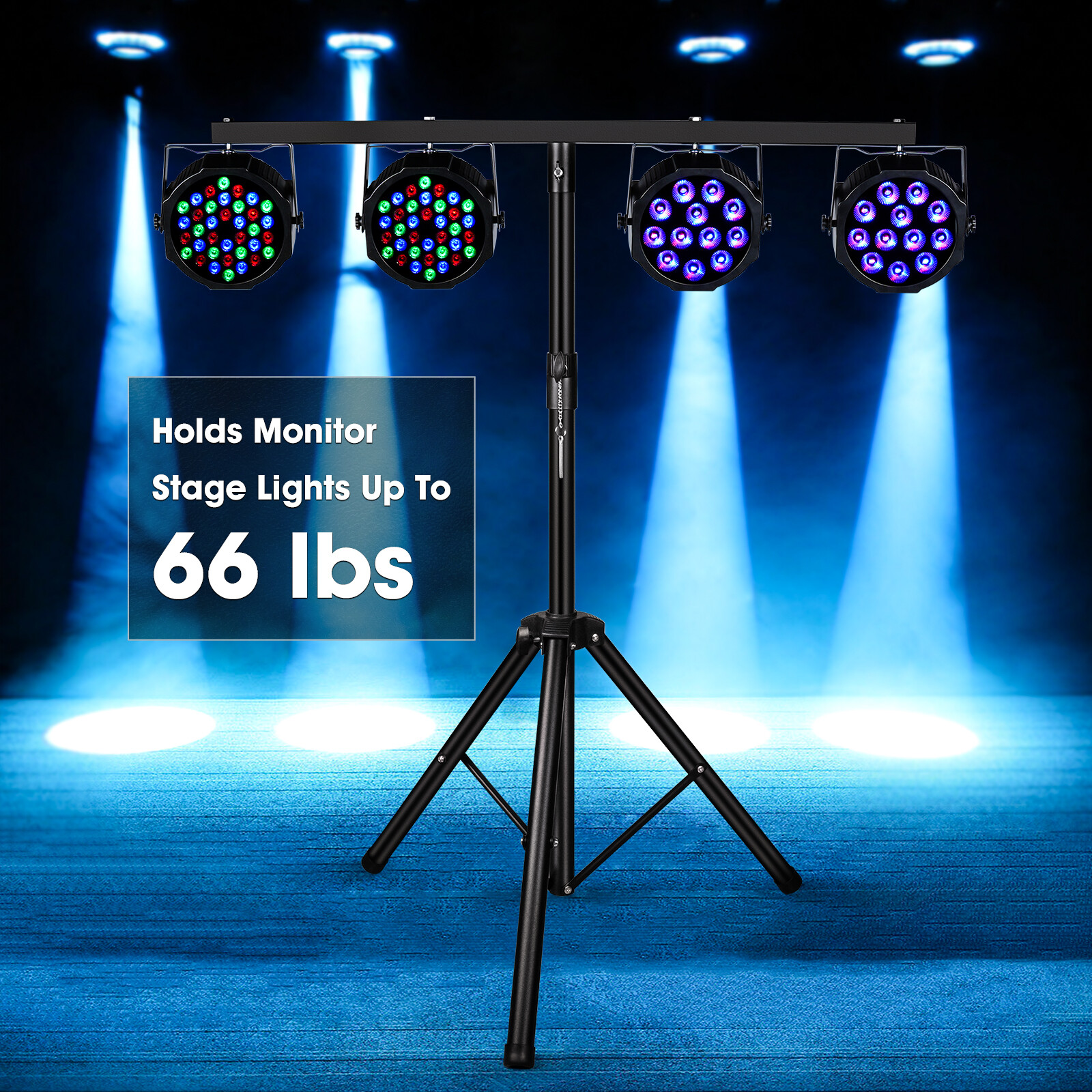 LED Par Light Tripod Stand &T-Bar Adjustable Stage Lighting DJ Disco Light Stand