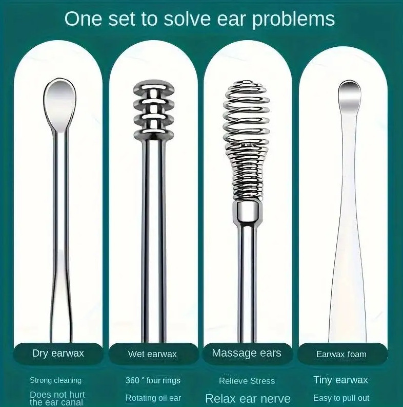 6pcs Stainless Steel Ear Wax Removal Spiral Cleaning Ear Wax Removal Tool Set