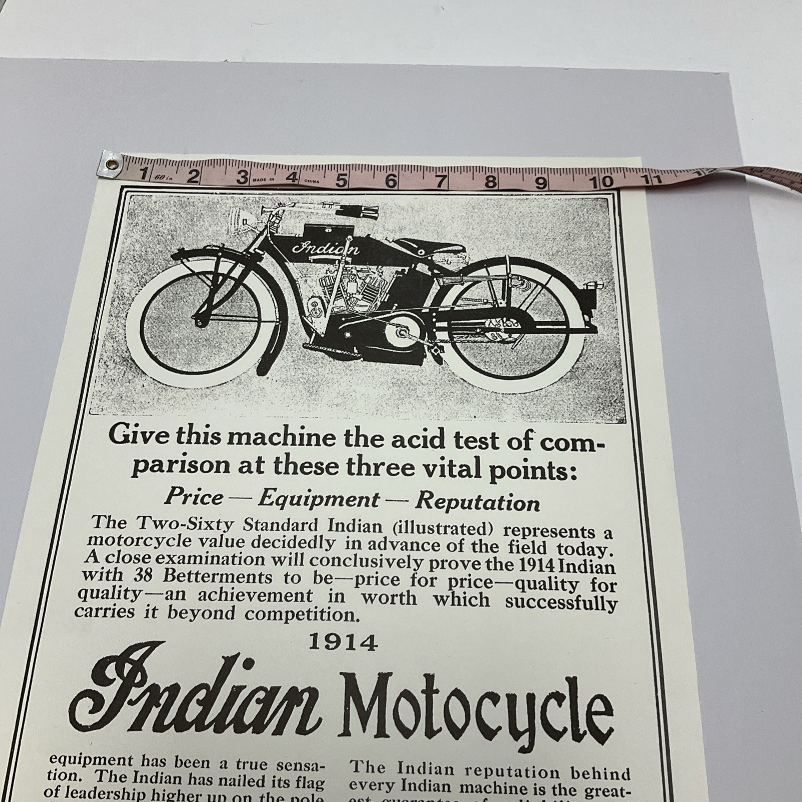 1914 Indian Motocycle Print Ad The Two-Sixty Standard Indian