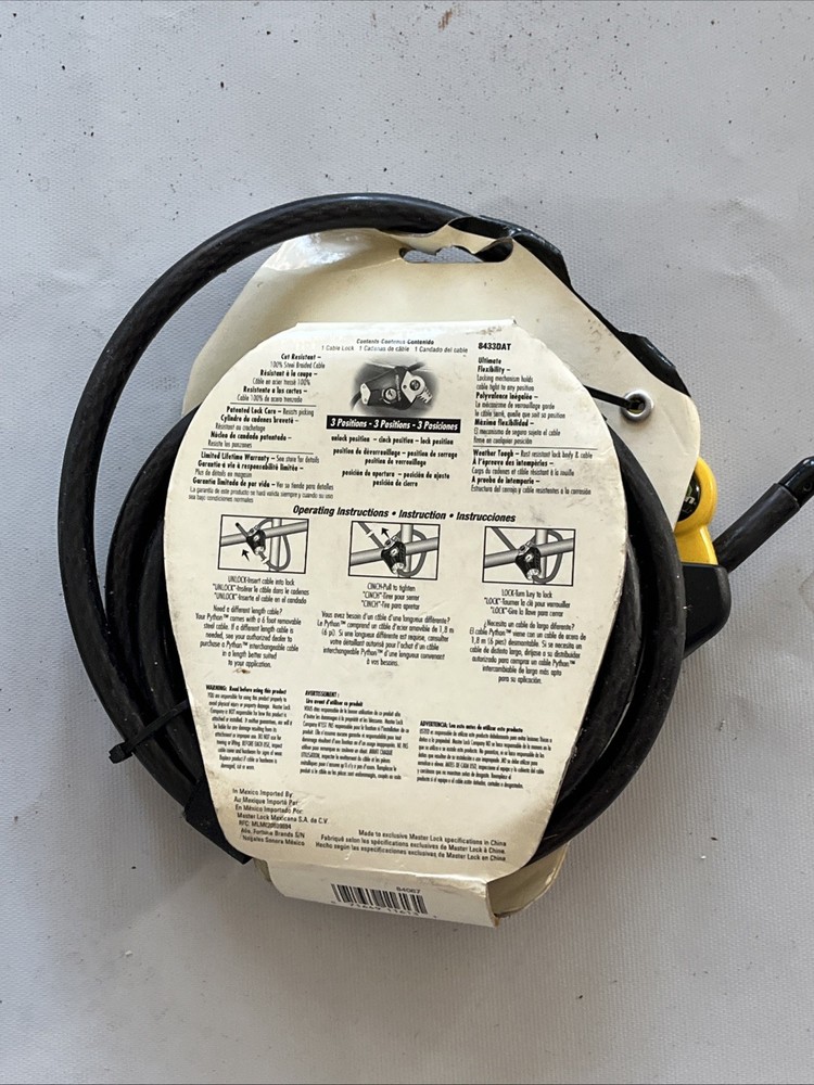 (Qty 2) Master 6' Lock Black Python Cable Lock Key Trail Camera Bikes #3210 LOT