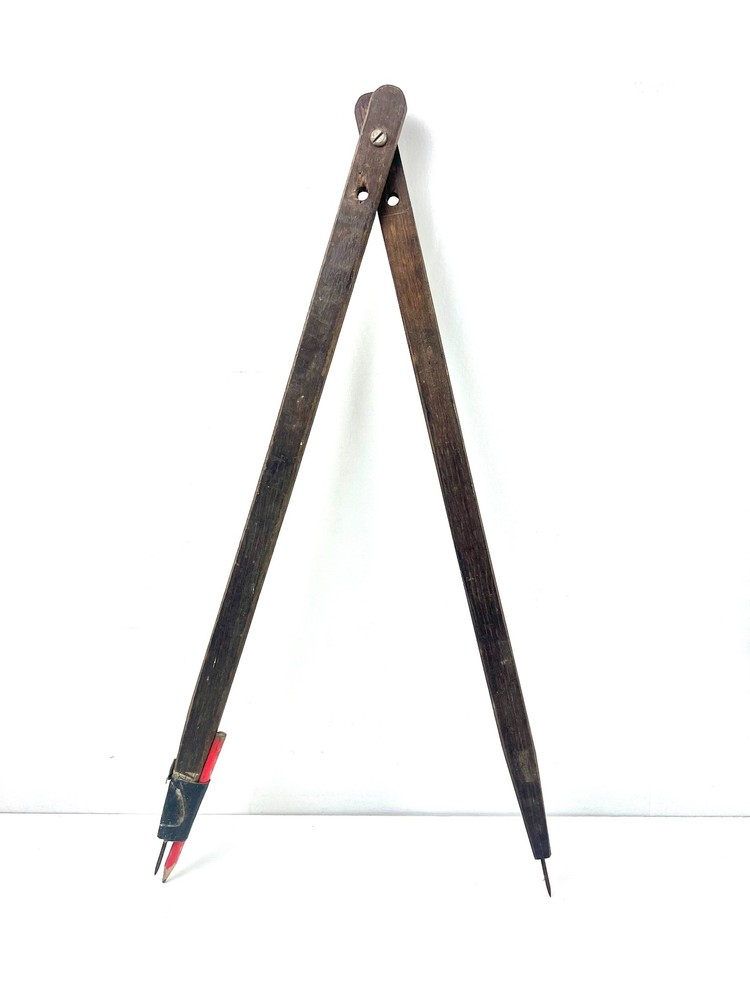 Vintage Wooden Beam Compass Trammel Points Large Drafting/Carpentry Tool Rustic
