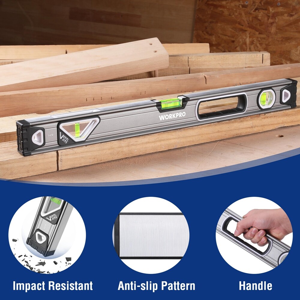 WORKPRO 24" Spirit Level Bubble Level w/3 Bubbles Double View Vertical Site Tool
