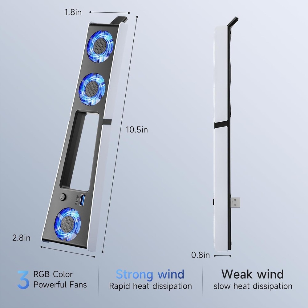 Whisper-Quiet PS5 Slim Cooling System with Enhanced Airflow & LED Indicator
