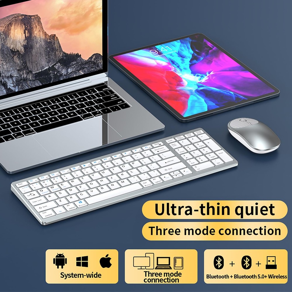 Wireless Bluetooth Rechargeable Keyboard and Mouse Combo. Rechargeable Dual-M...