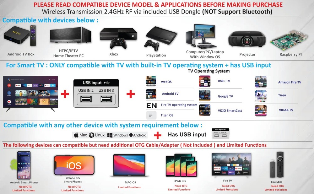 Wireless Mini Handheld Smart TV Remote Keyboard Touchpad Mouse Combo Controll...