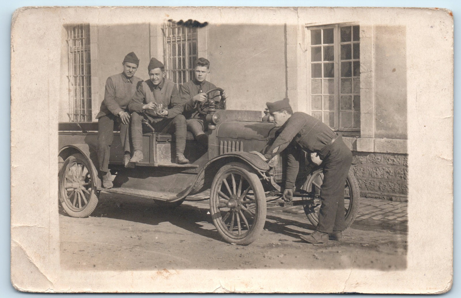 WWI US Army Soldiers In Luxembourg With Truck Real Photo Postcard RPPC