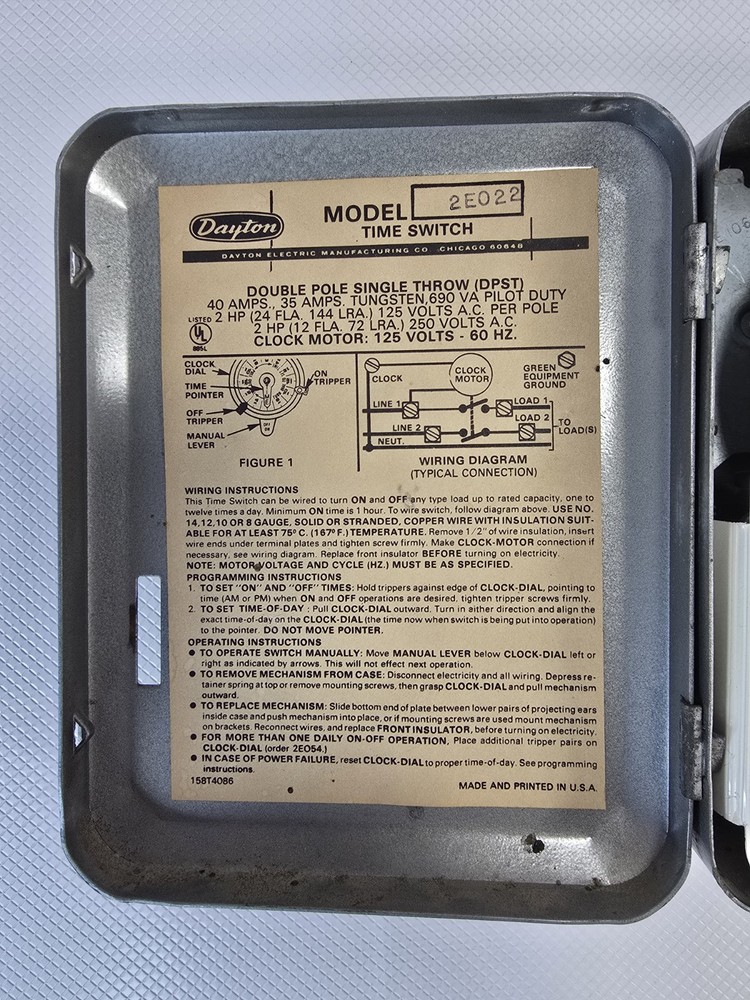 Dayton Time Switch Model 2eo22 24 Hour Timer INDUSTRIAL ELECTRICAL