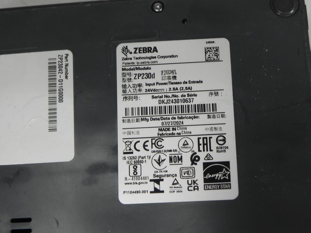 Zebra ZP230d Direct Thermal Barcode Label Printer Gray