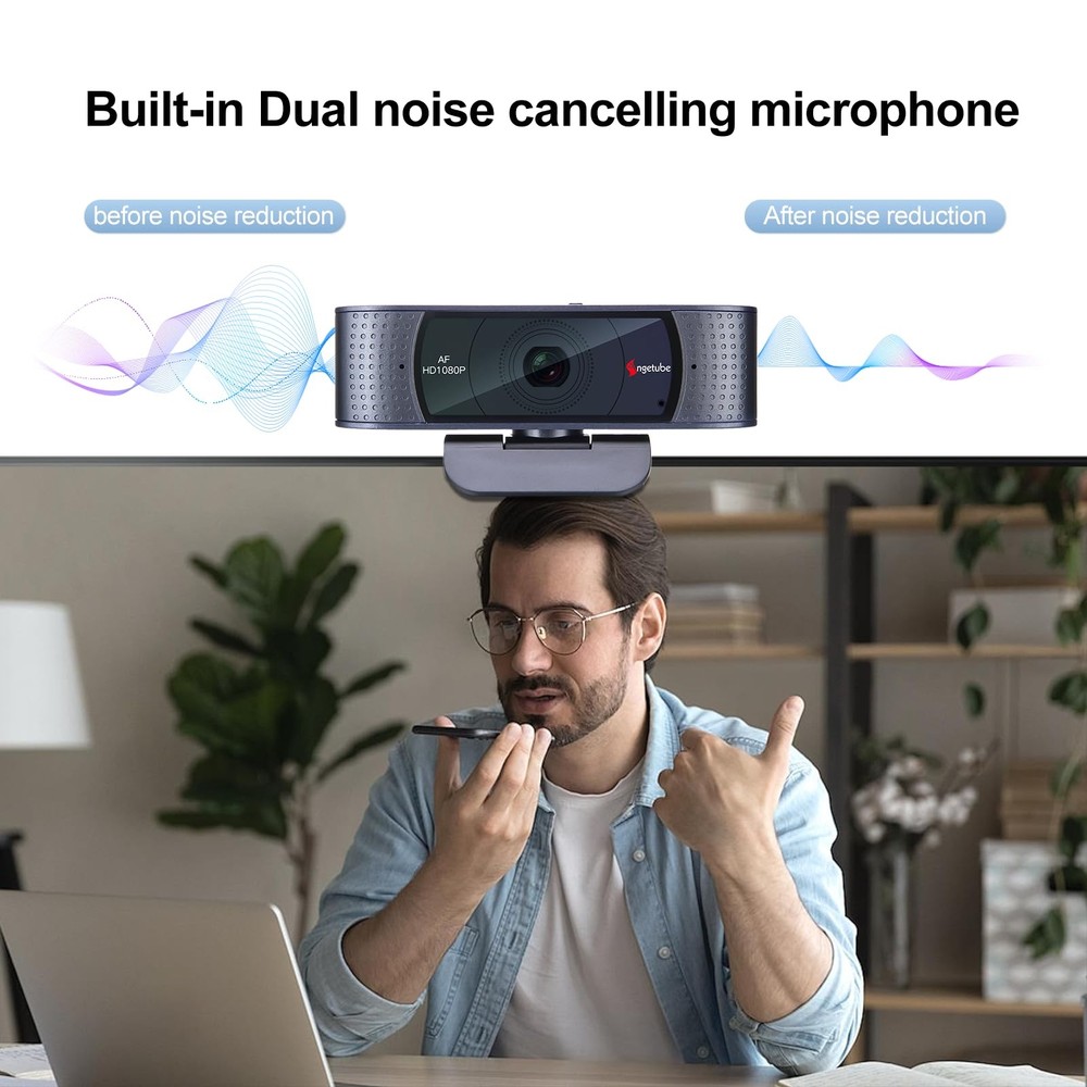 1080P HD Webcam with Microphone, Computer Camera, 2 Mics, USB Type-A & A-to-C...