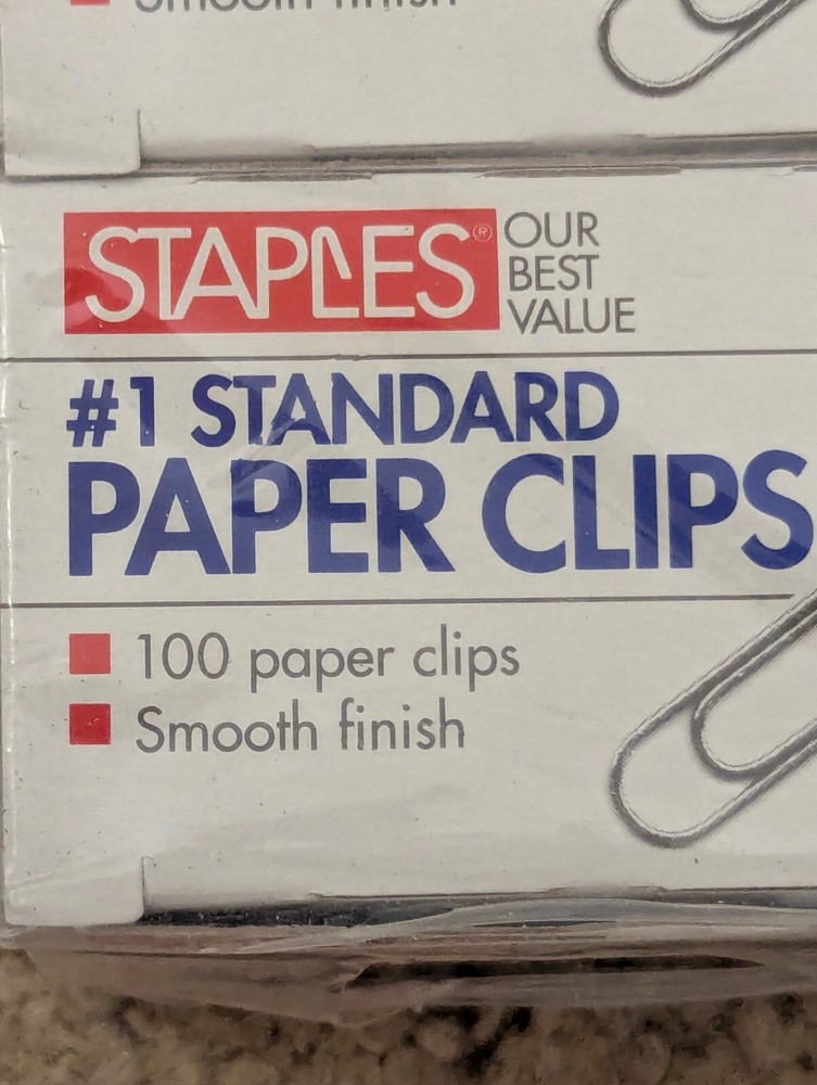 STAPLES #1 Size Paper Clips, 100 per Box, 5 Boxes