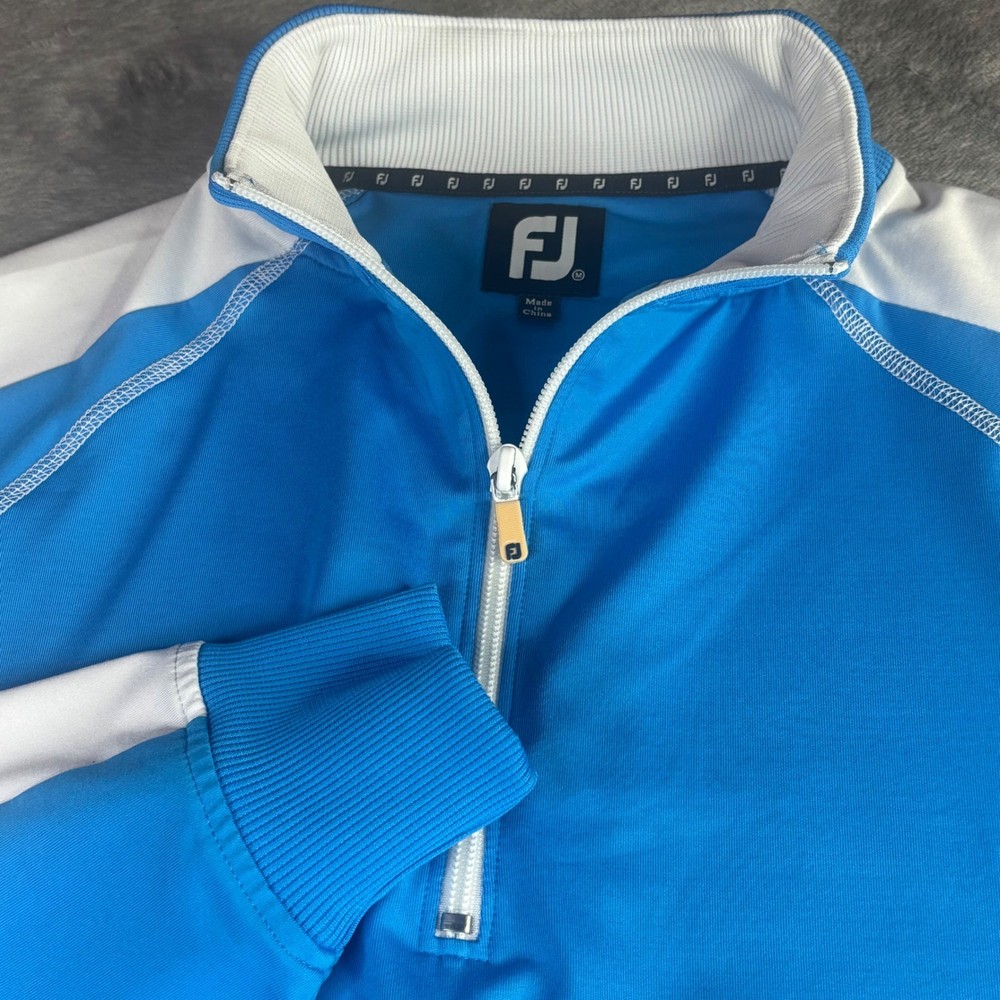 FootJoy Quarter Zip Pullover Mens Medium Blue White Golf Athletic Performance