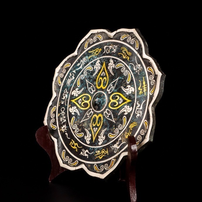 6.8'' Old Chinese Dynasty Bronze Ware Gilt Sliver Beast Mirror Bronze mirror