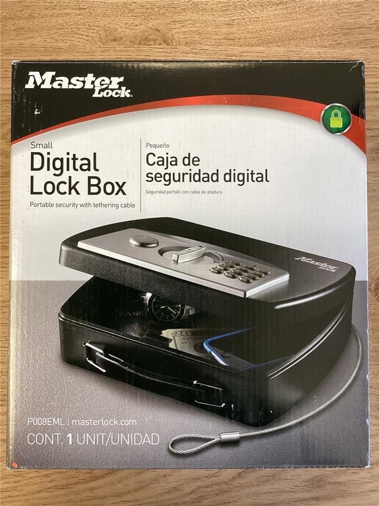 + Master Lock Small Digital Lock Box Portable with Tethering Cable P008EML NEW