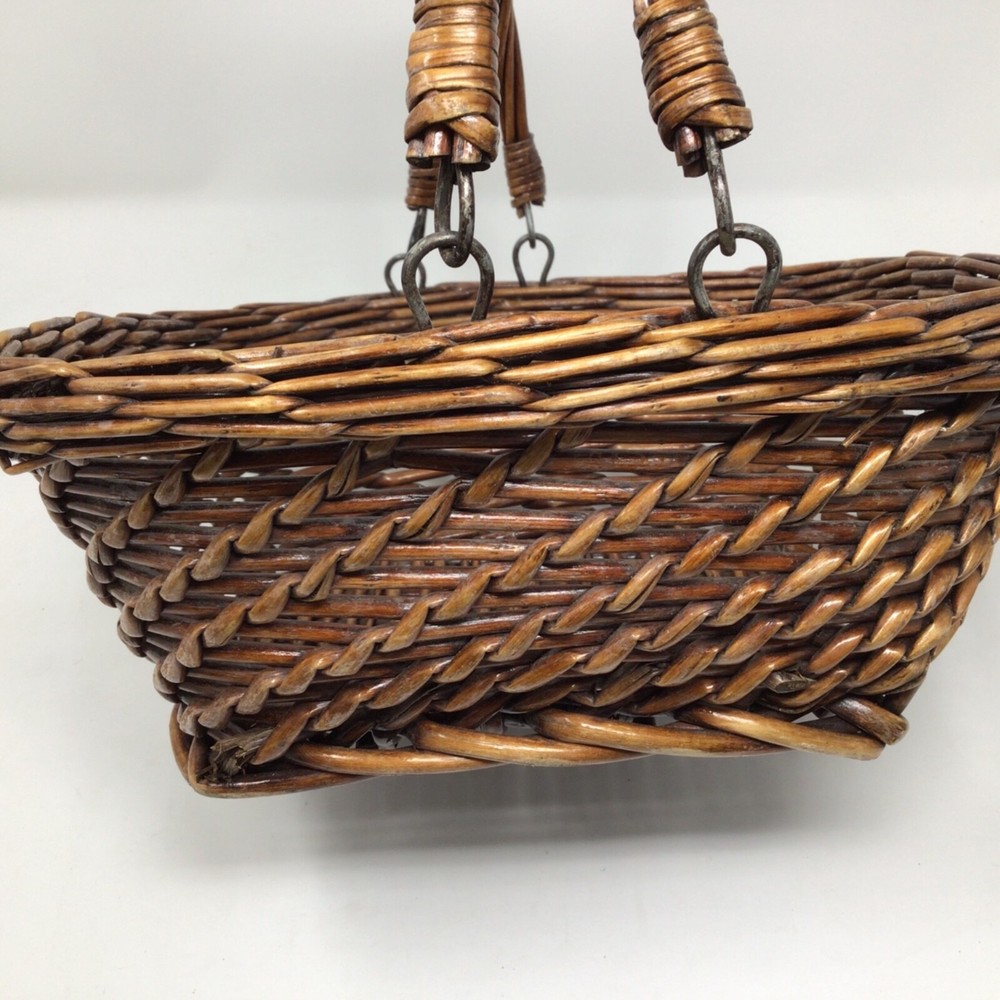 2 Handled Wicker Woven Basket BOHO Brown Square Base 12"