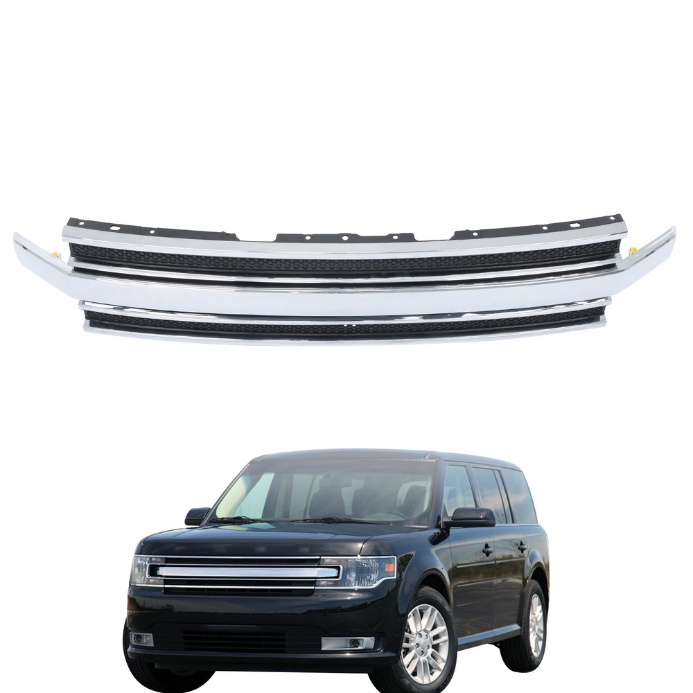 Front Upper Bumper Grille With Chrome Trim Plastic For 2013-2019 Ford Flex