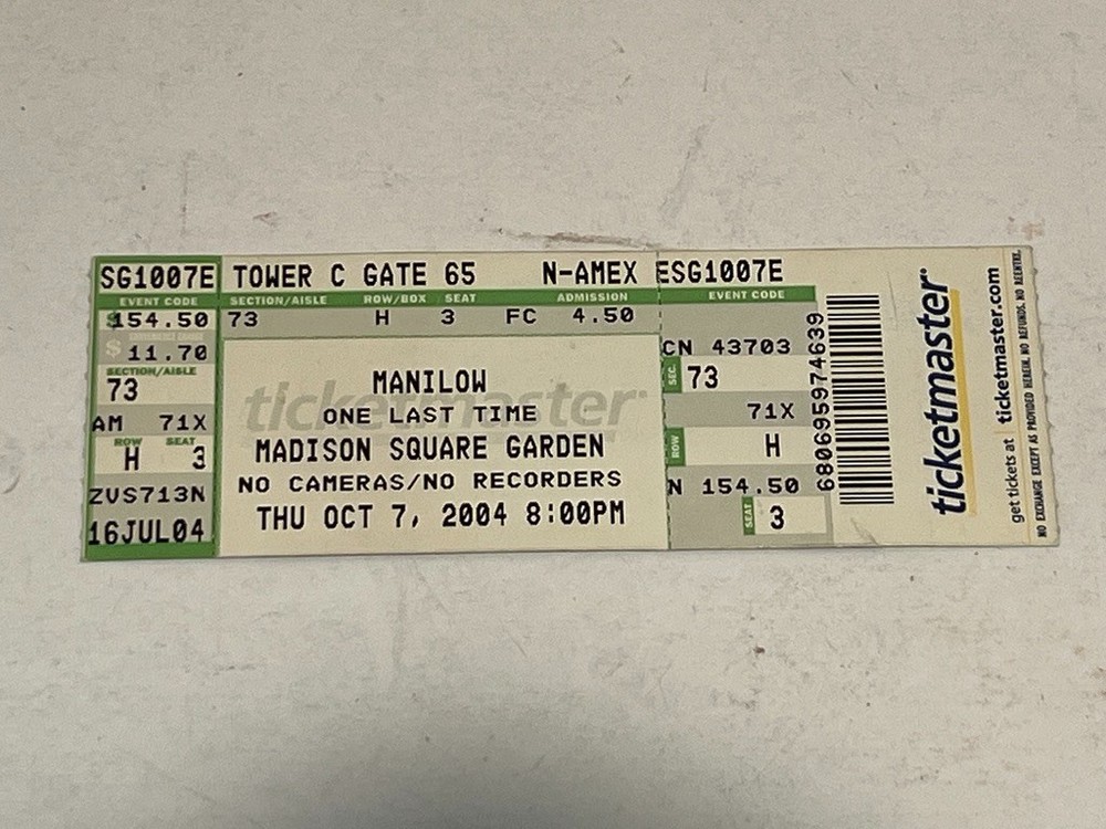 MANILOW October 7, 2004 Madison Square Garden Ticket