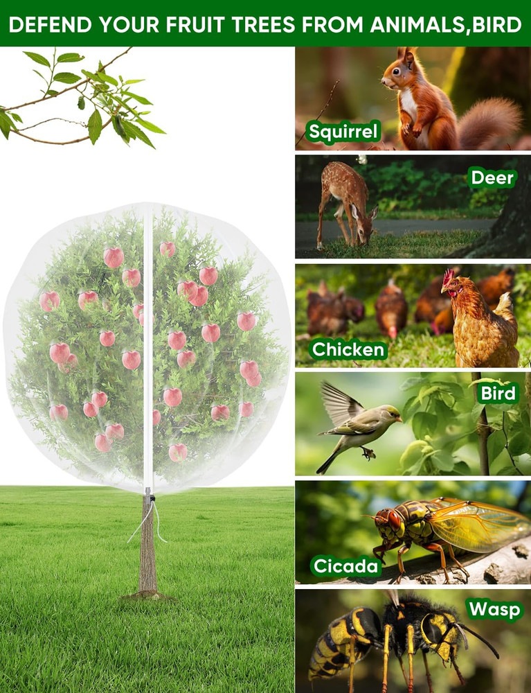 2 Pack 5.3x8Ft Fruit Tree Netting with Zipper & Drawstring for Garden Plants