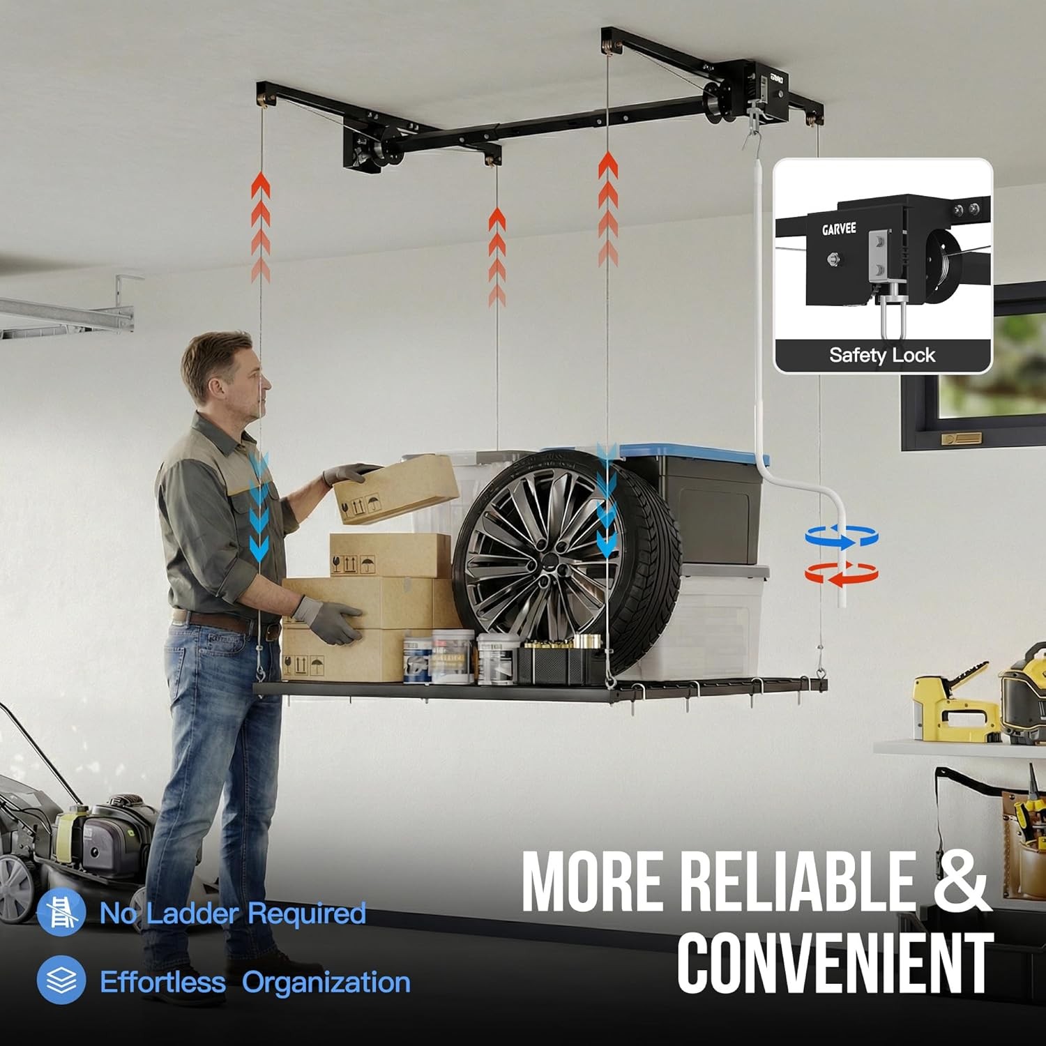 Overhead Garage Storage Rack Lift 350lb Capacity Adjustable Height Ceiling Mount