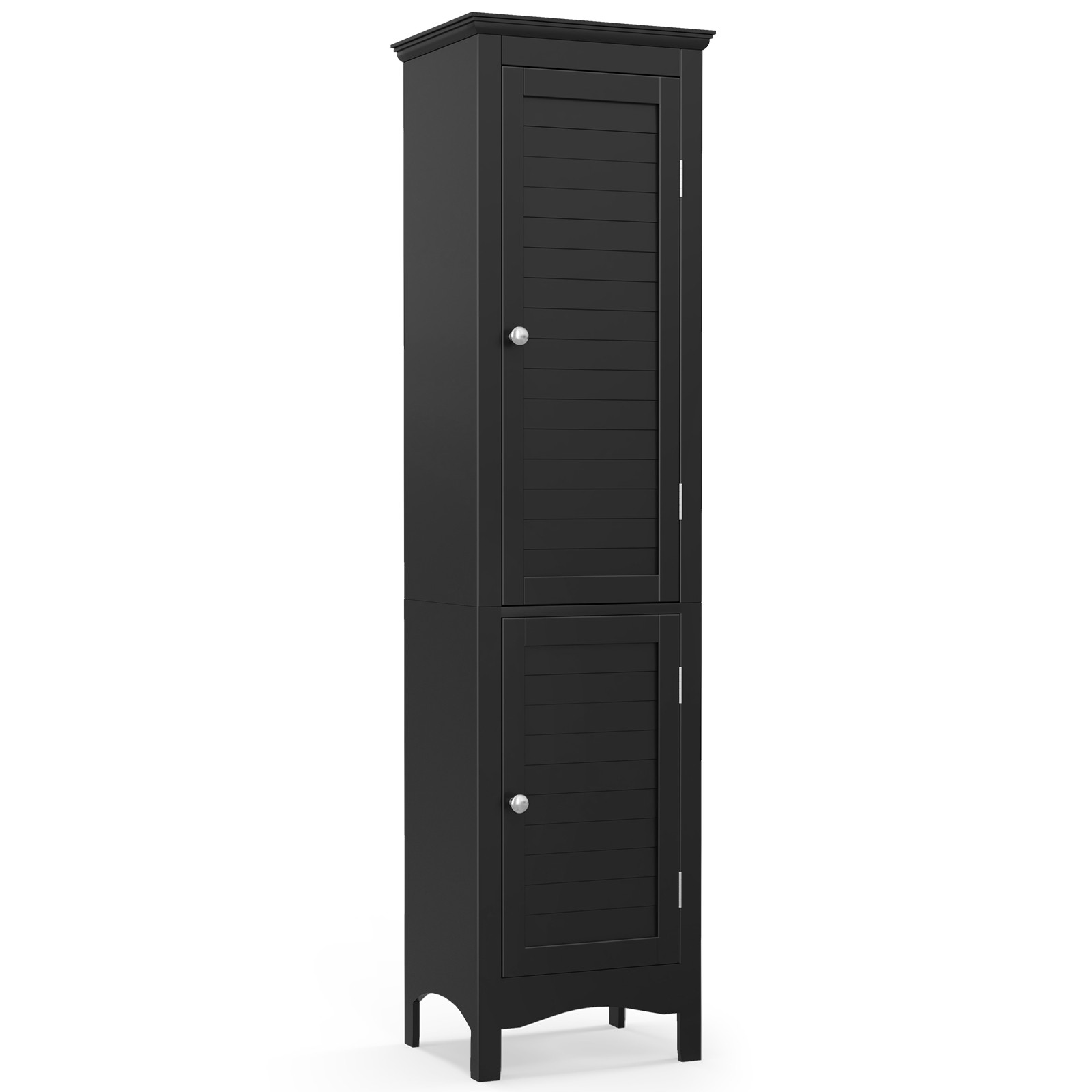 Tall Bathroom Floor Cabinet Narrow Linen Tower w/ 2 Doors & Adjustable Shelf