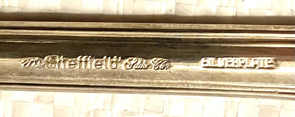 LARGE SHEFFIELD SILVER CO. SILVERPLATE SERVING SPOON & UNMARKED PASTA SPOON