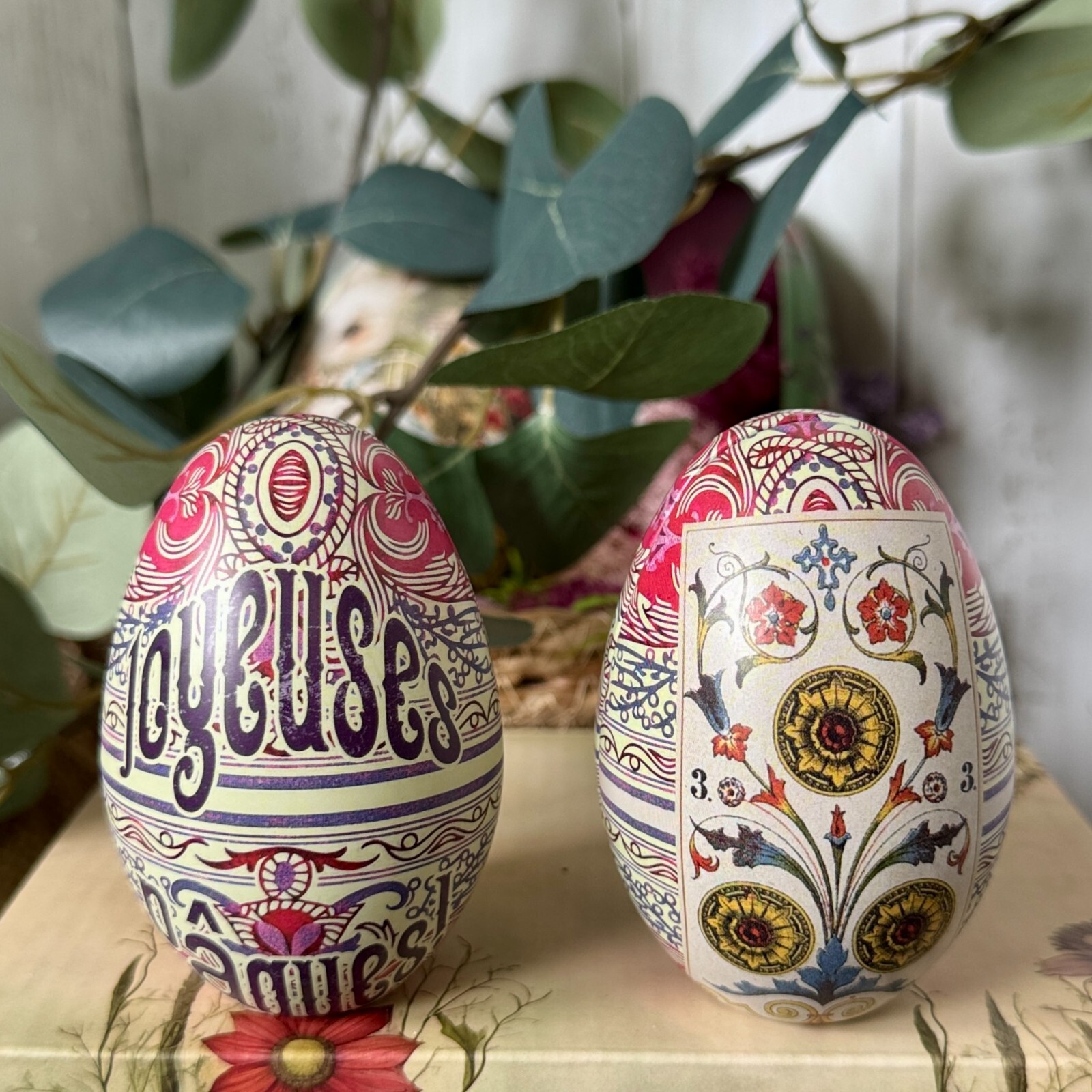 Set of Ten Fillable, Reusable Easter Egg Tins. Vintage Style Metal Easter Eggs