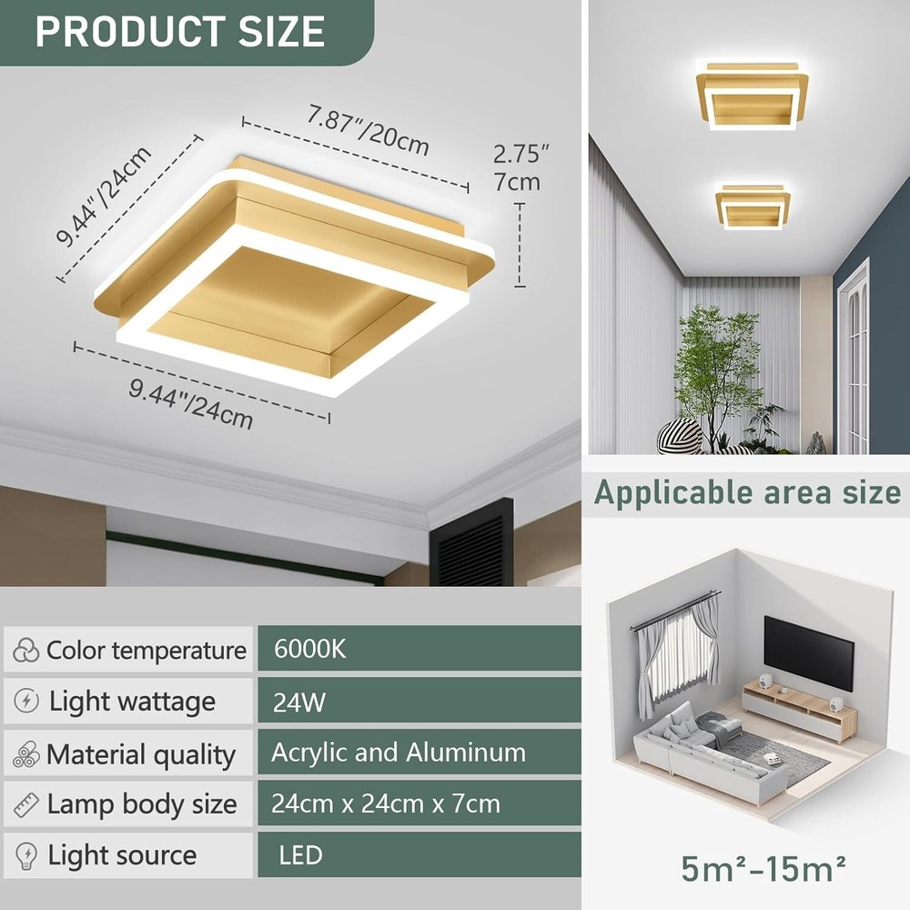 Gold Modern Led Ceiling Light Fixtures Square LED Hallway Ceiling Light