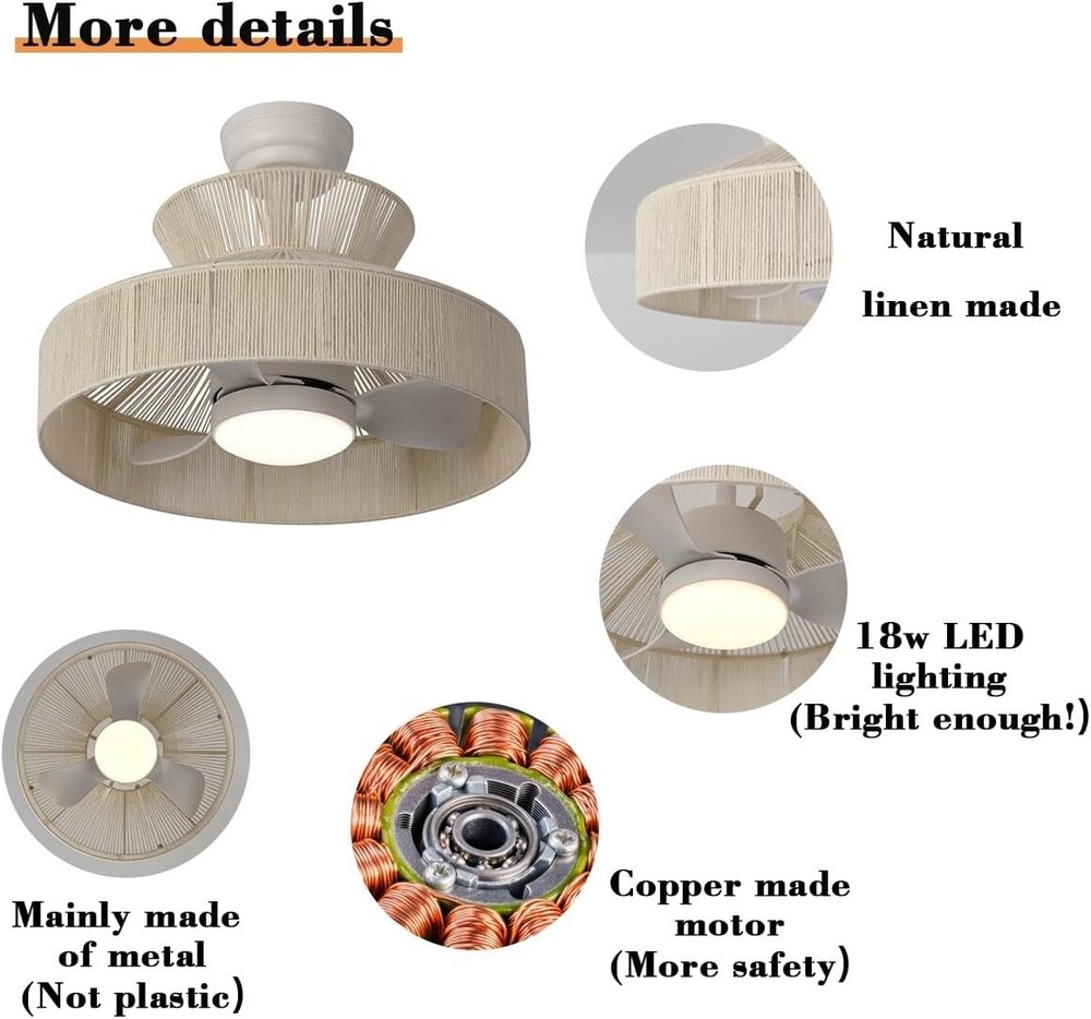 18W LED 20” Dimmable DC Boho Caged Dimmable Ceiling Fan with Light