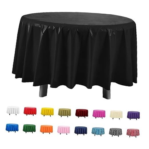 6 Pack Premium Round Disposable Plastic Tablecloth - 84 Round - 6 Pack Black