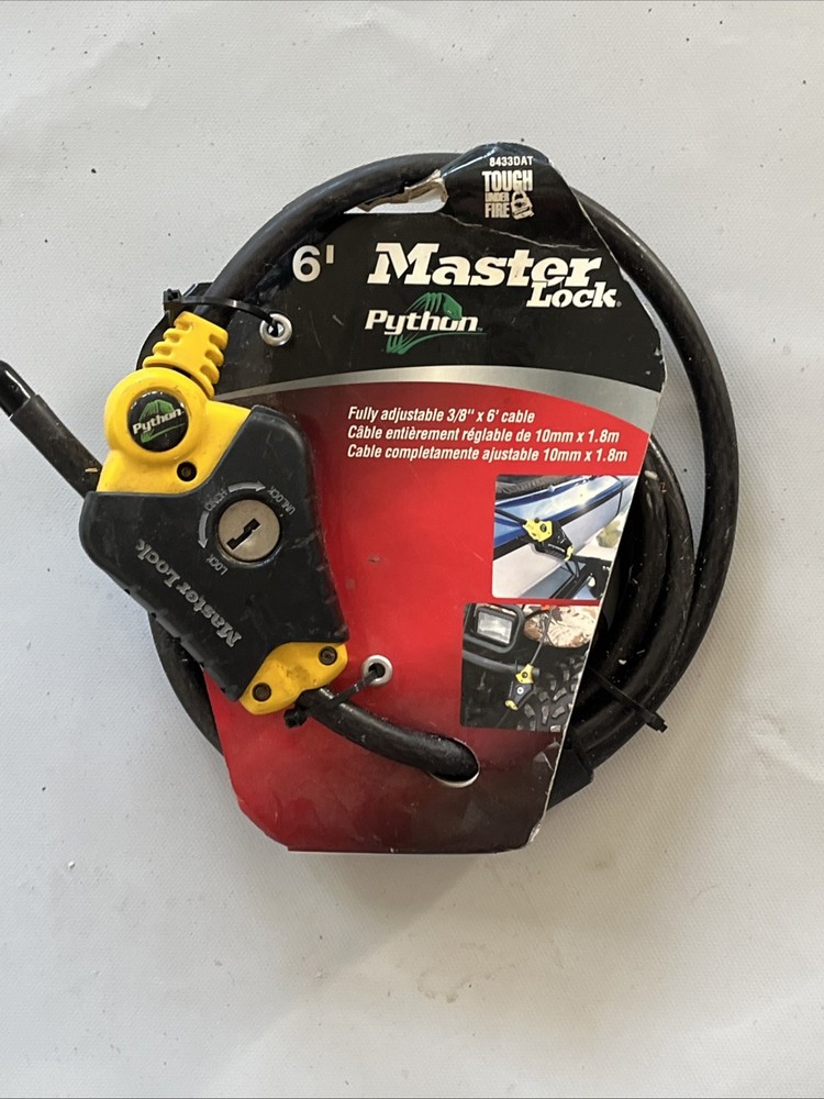 (Qty 2) Master 6' Lock Black Python Cable Lock Key Trail Camera Bikes #3210 LOT
