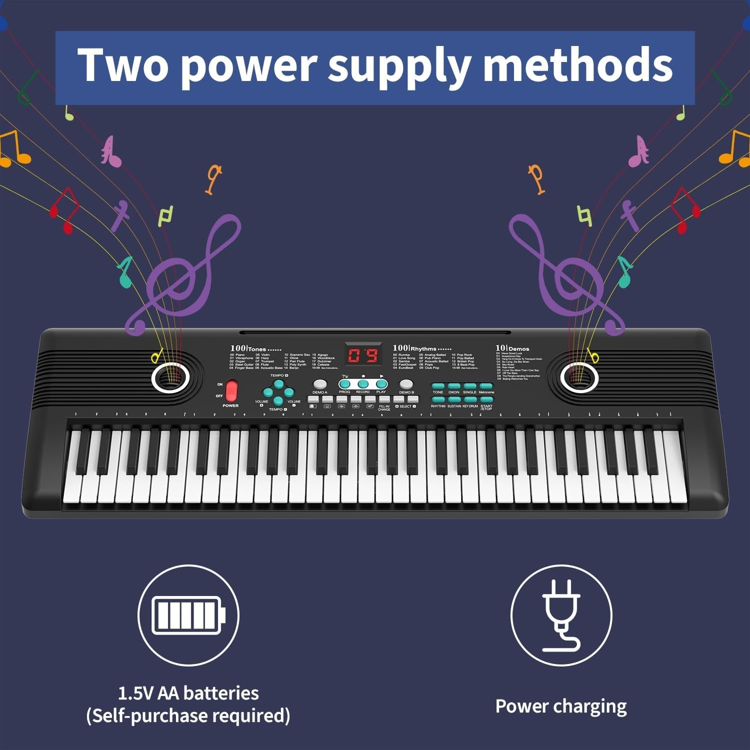 61-Key USB Electronic Digital Piano Keyboard with Stand & Mic