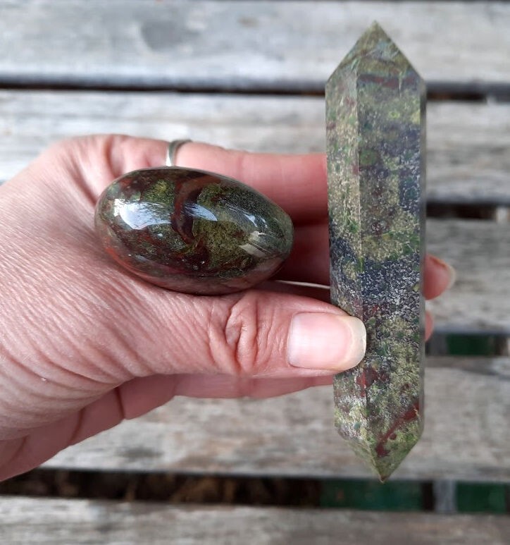 Dragonstone Double Terminated Wand & Heart Bundle, Courage, Strength, Creativity
