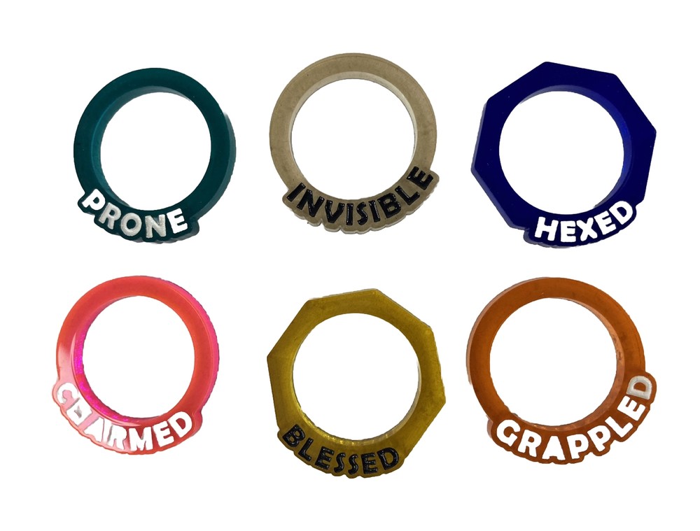 Condition Rings - 6 Pack - Multi-Color Plastic Rings DnD Dungeons And Dragons