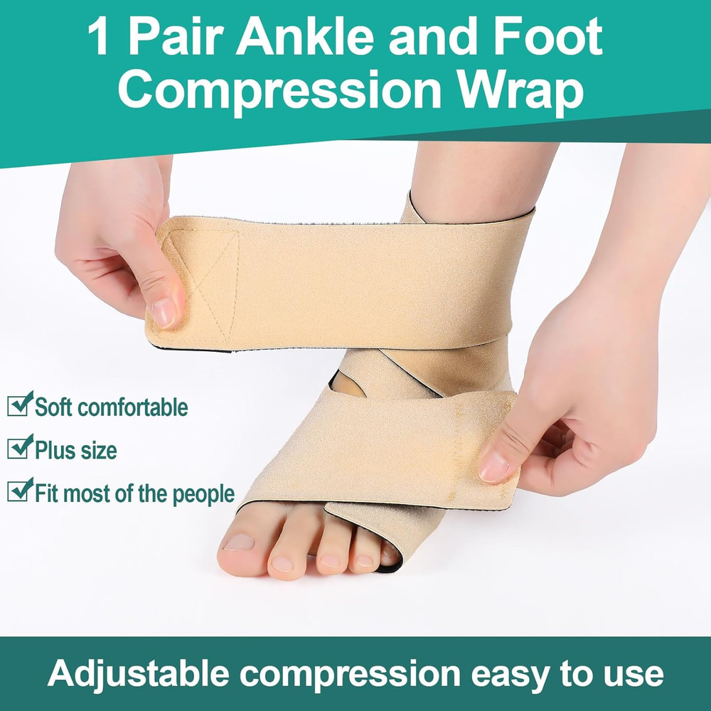 2-Pack Ankle & Foot Compression Wraps, Adjustable Lymphedema Support Braces Unis