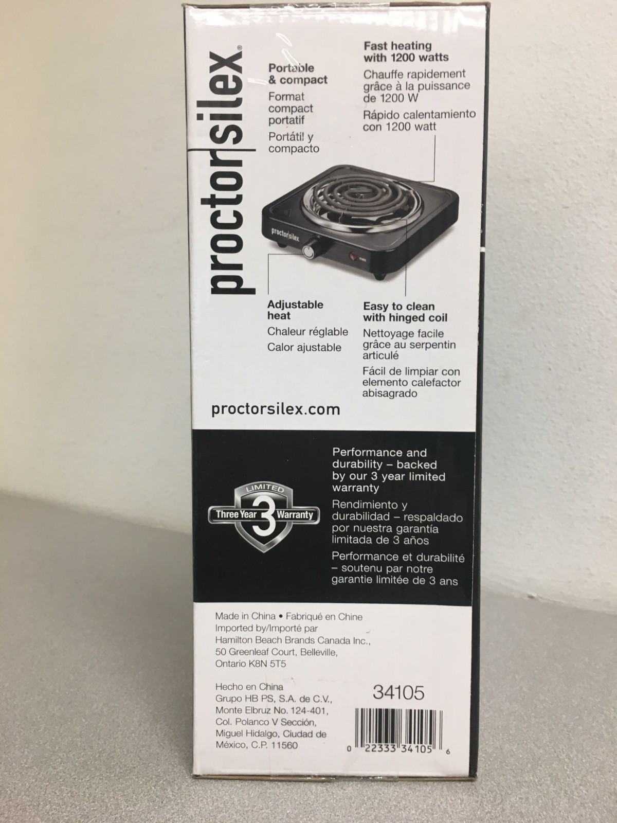 Proctor Silex 34105 1 Burner Stainless Steel Table Top Burner