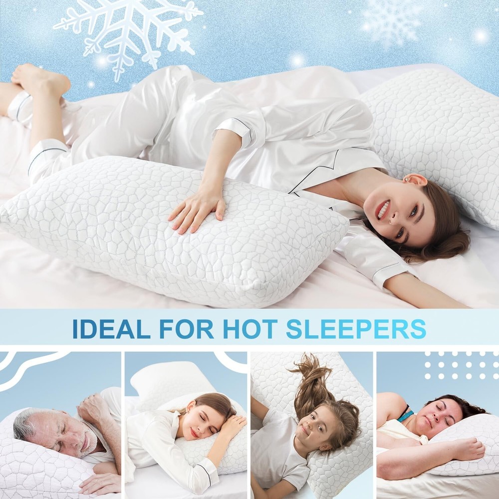 QUTOOL Cooling Pillows for Sleeping 2 Pack, Shredded Memory Foam Bed Pillows ...