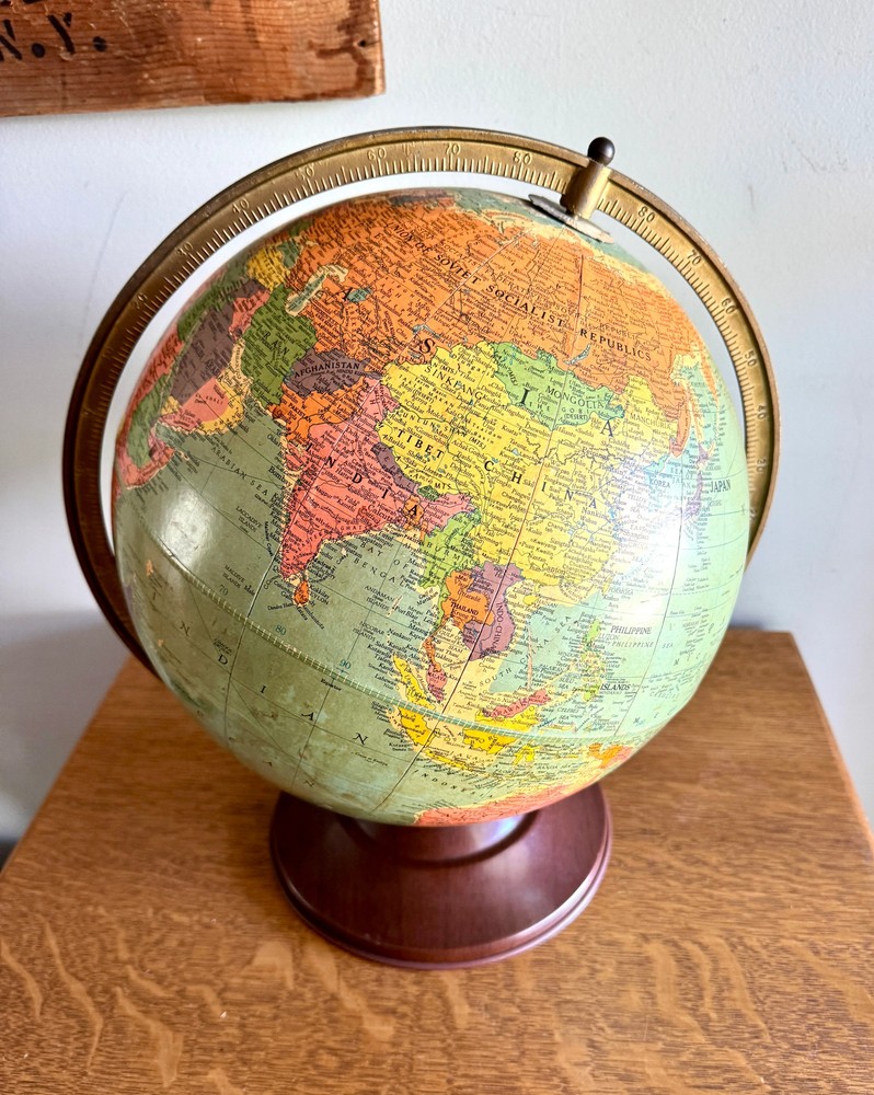 1940's Replogle 12" Reference Globe ~ Vtg World Globe on Stand