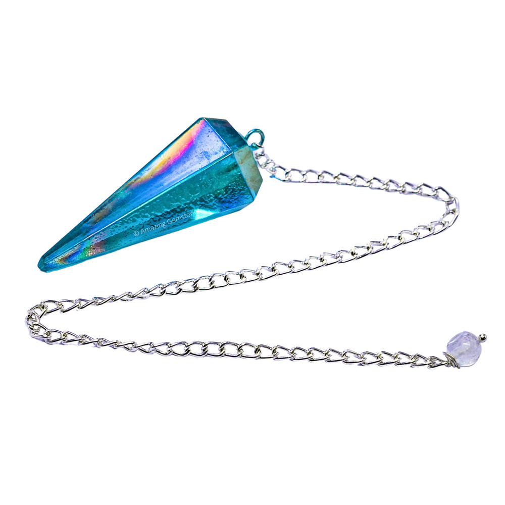 Aqua Aura Quartz Dowsing Crystal Pendulum