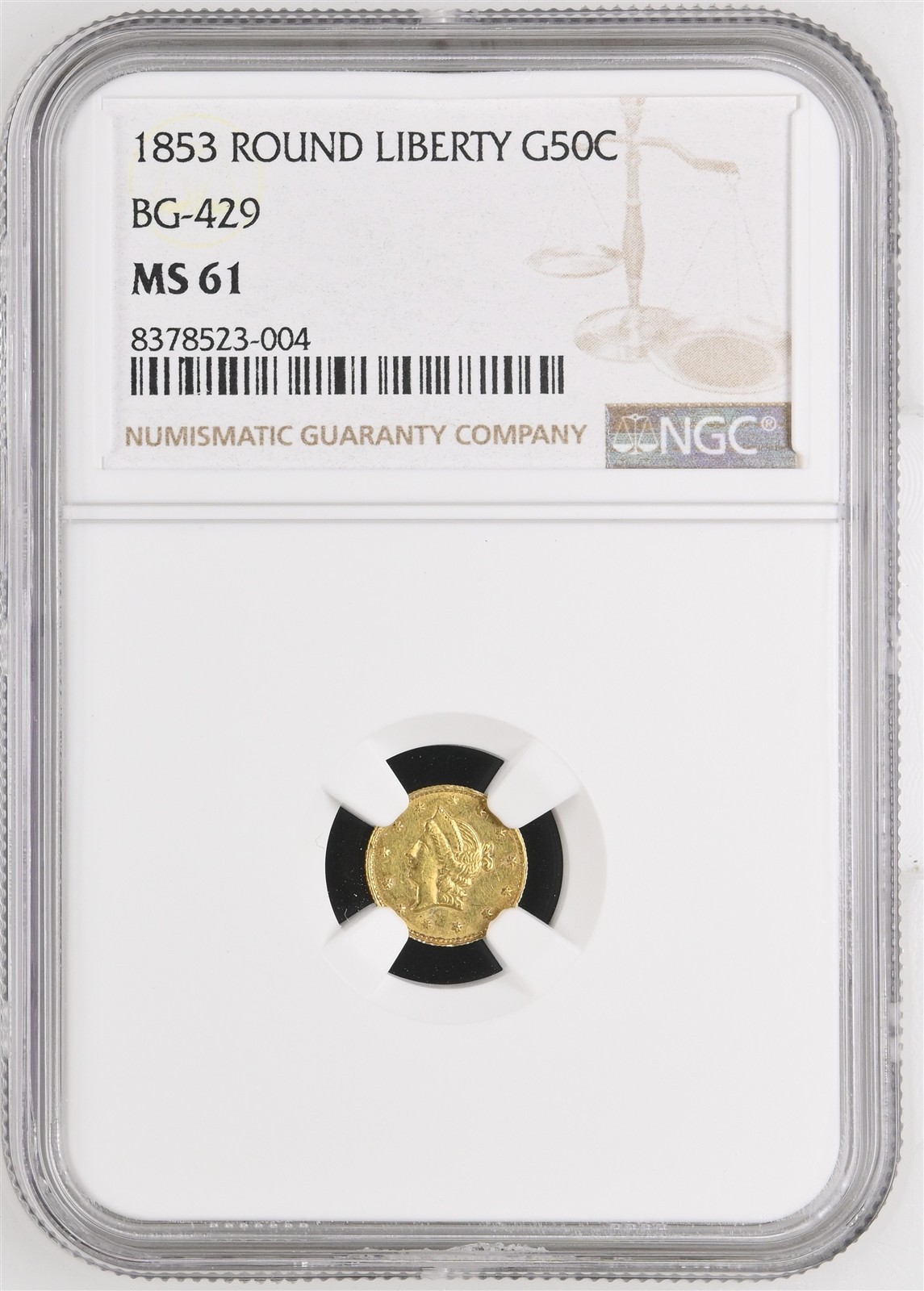 1853 RD LIB G50C California Fractional Gold BG-429/ NGC MS61 / Better Period One