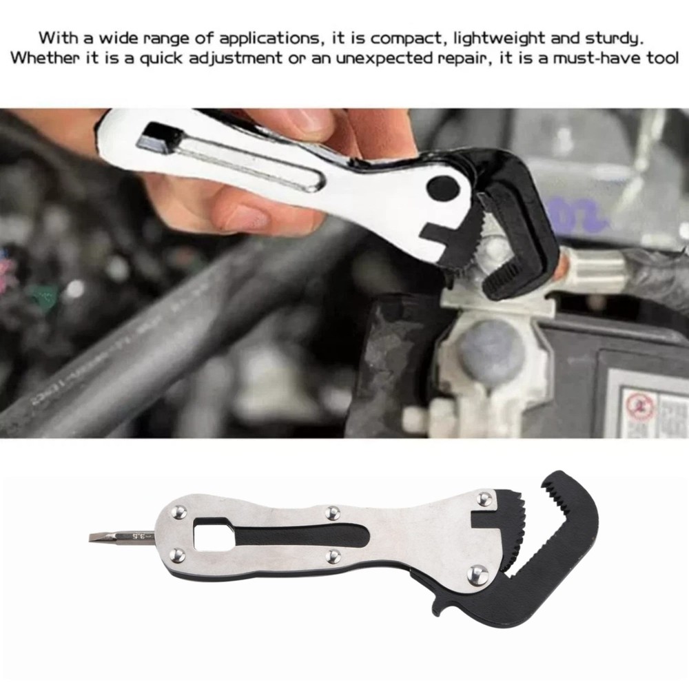 Micro Adjustable Wrench Self Adjusting Stainless Steel Tool Compact Silver