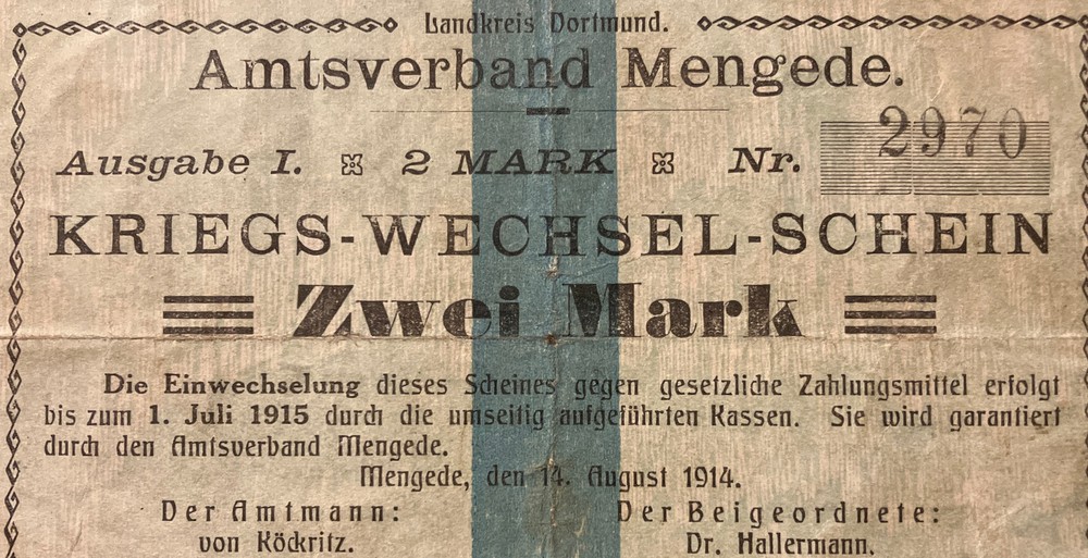 Germany Emergency Issue Notgeld Banknote. 2 Mark. Dated 1914.