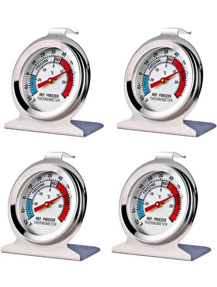 4 Pack Refrigerator Thermometer Classic Analog Large Dial with Red Indicator