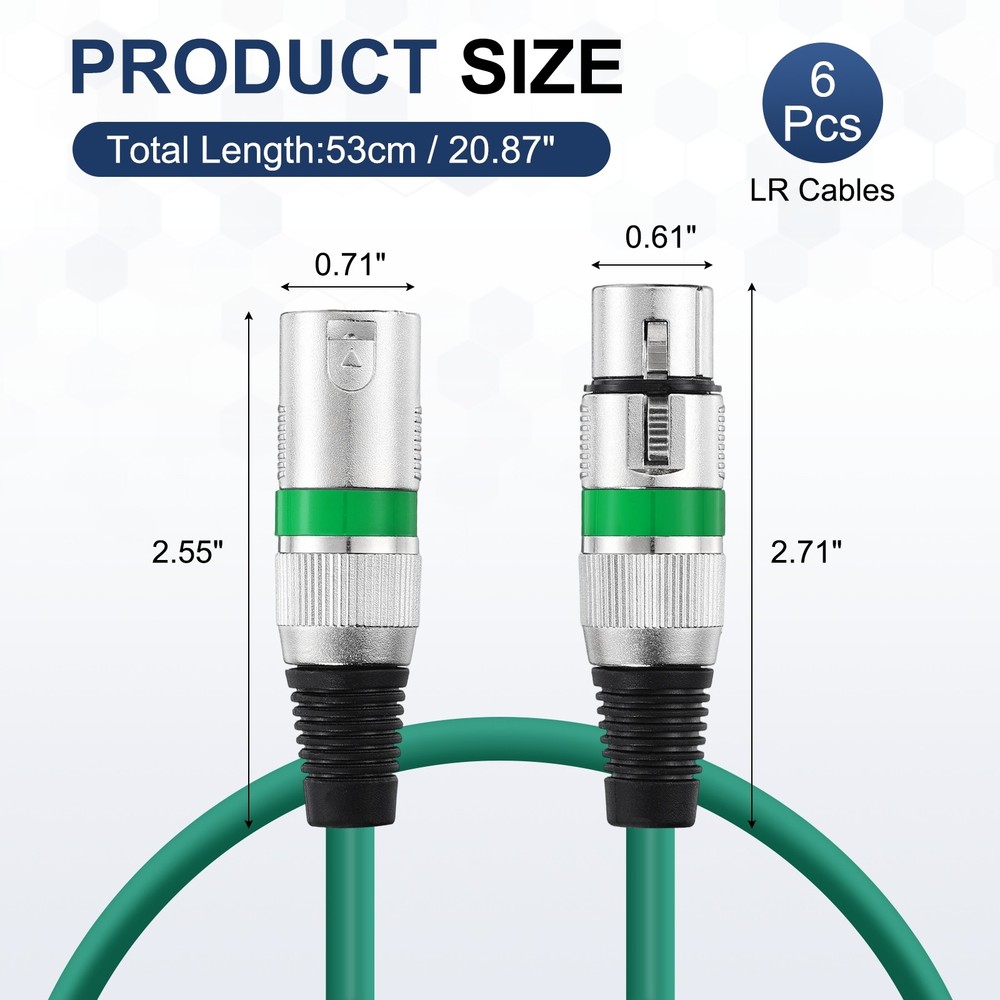 6 XLR Cables, 1.5m for Studio Recording Microphone, Green