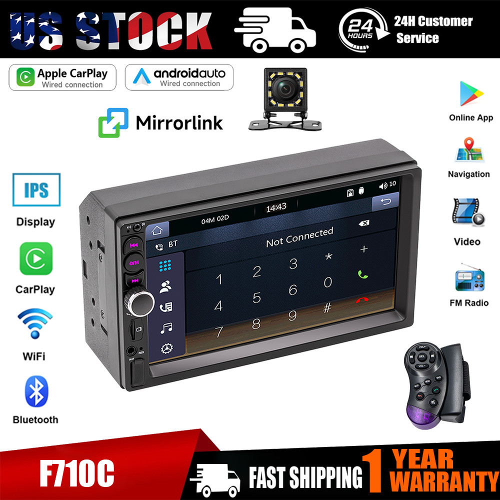 2DIN Double 7” Touchscreen Car Stereo with Bluetooth, GPS& Apple/Android CarPlay
