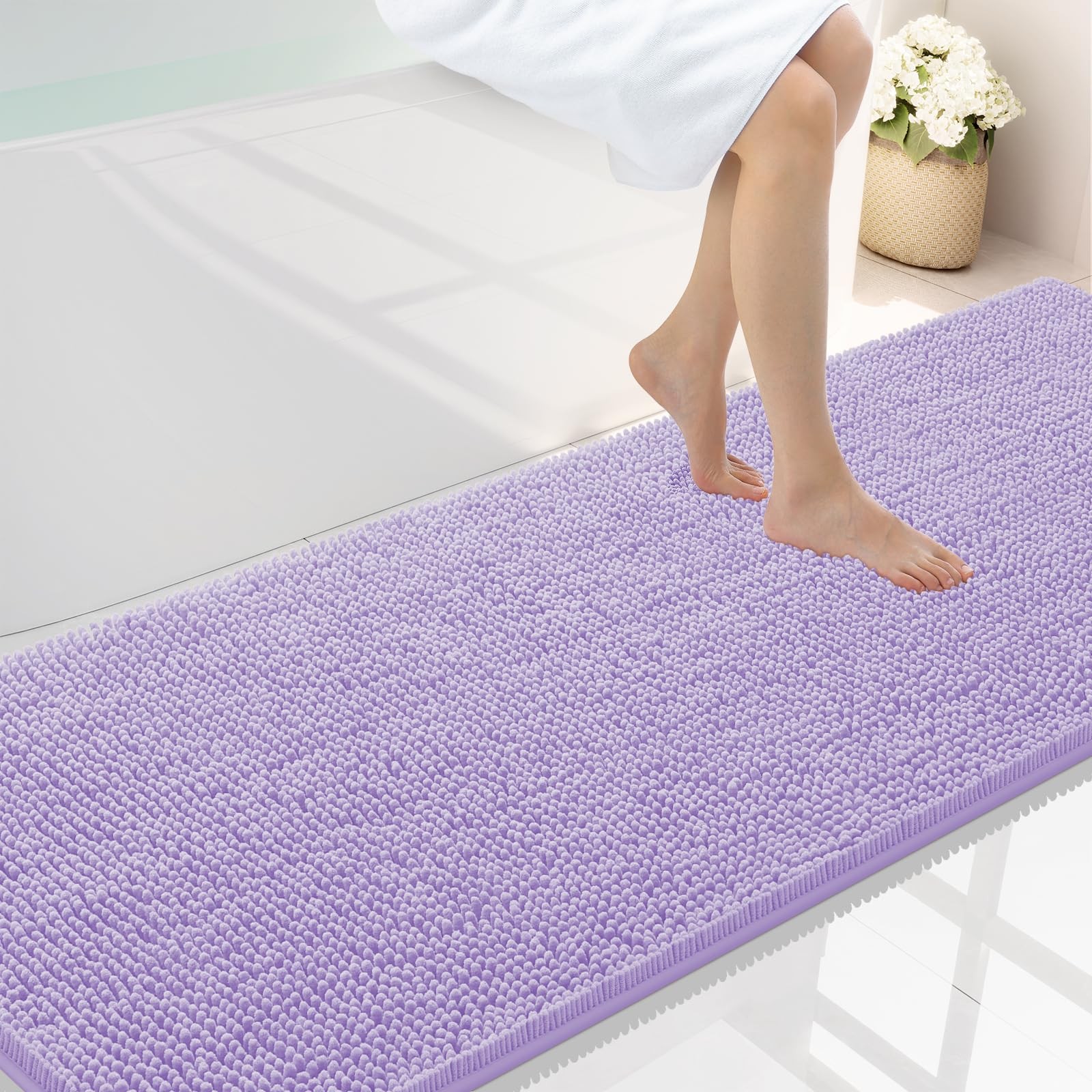Smiry Luxury Chenille Bathroom Rugs 70x24, Extra Soft and 70'' x 24'', Purple