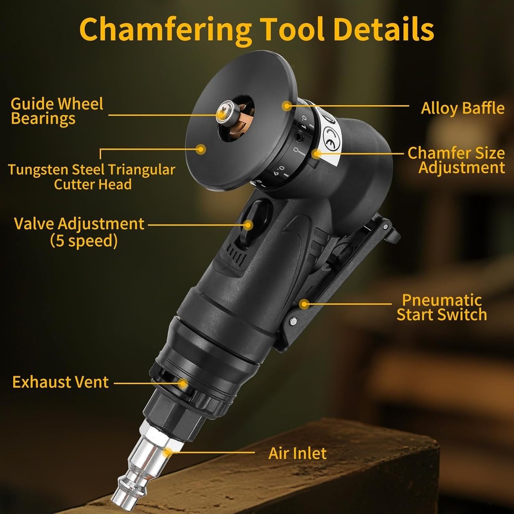 2 in 1 Pneumatic Chamfering Tool - Mini Air Chamfer Tool for C & R Deburring, 45
